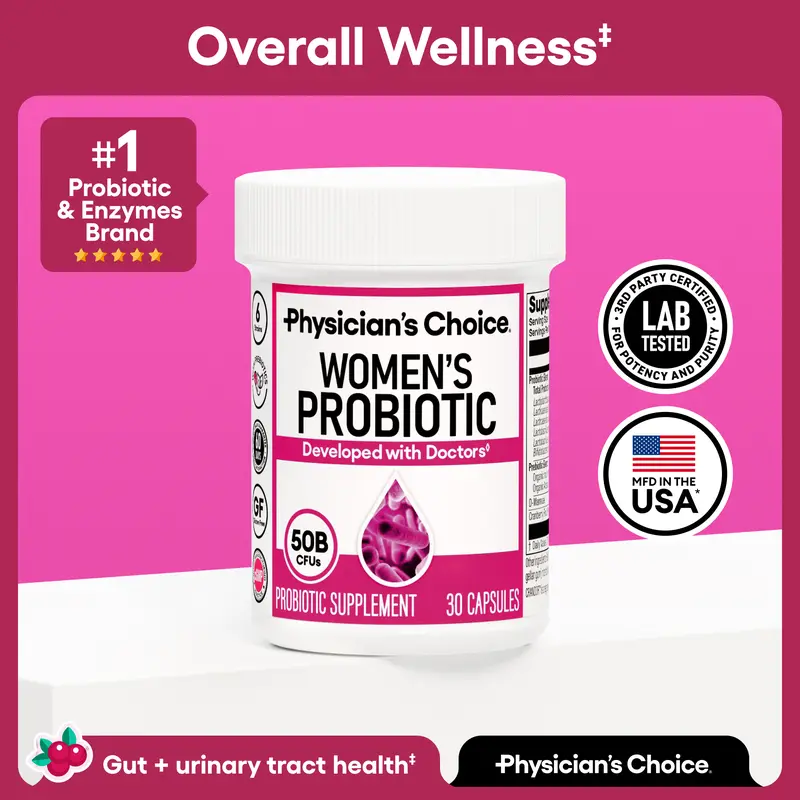 Physician's Choice Women's Probiotic Daily Digestive, Gut Health, Urinary Tract, and Immune Support for Women with 50B CFUs, Cranberry & Prebiotics