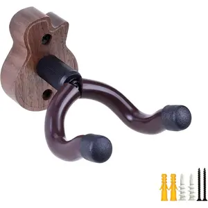 Guitar Wall Mount, Black Walnut  Guitar Hanger, U-Shaped Guitar Wall Hanger Mount, Guitar Holder Hook Stand Wall Mount Guitar Accessories for Acoustic, Electric Guitar, Banjo, Bass, Ukulele