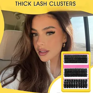 Lash Extension Kit Thick Cluster Eyelash Extensions 100D 150D 200D 12-18mm Lash Clusters Kit Individual DIY Home Use Lashes Clusters Extension with Bond & Seal