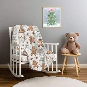 Gingerbread Man Cookies Blanket Boho Christmas Home Decor Neutral Gingerbread Holiday Hot Cocoa Decor Christmas Gift Ideas for Family Friend bedroom decor
