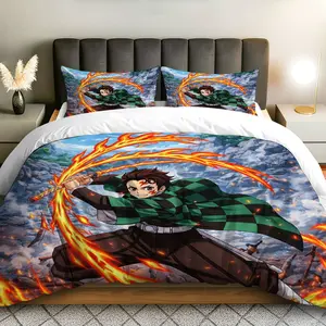 3PCS Duvet Cover Set, 1 Duvet+2 Pillowcases(Without filler), Anime Flame Warrior Battle Power theme, Holiday bedding set,  Character Design Suitable for decoration Bedroom, Guest Room, Dorm, Lounge.