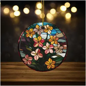 Pink Yellow Plumeria Flower Ceramic Ornament for Plant Lovers - Circle/Star/Oval Shapes
