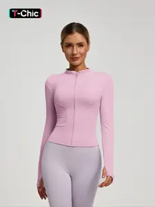 Women's Lightweight Zipper Sports Jacket, Long Sleeve Sporty Yoga Gym Top, Slim-Fit Plain Kint Fabric for All Seasons, Athletic Jackets, Athlete Jackets