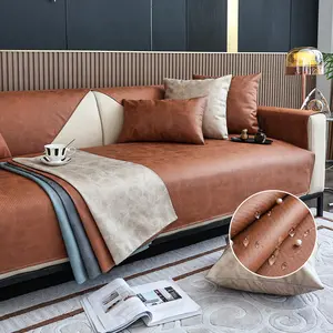 BEKRVIO Waterproof Faux Pu Leather Sofa Coverfor Pets Non-Slip Heavy Thick Material Easy Installation Blue/Coffee/Gray/Beige