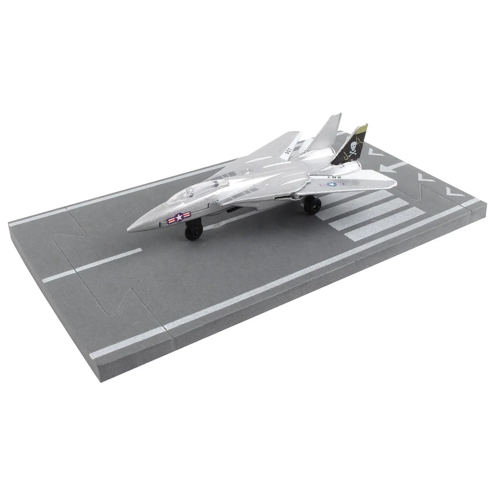 Grumman F-14 Tomcat Fighter Aircraft Silver Metallic "United States Navy VF-84 Jolly Rogers" with Runway Section Diecast Model Airplane by Runway24
