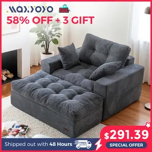 MAXYOYO Oversized Chaise Lounge Sofa, Upholstered Lounge Chair with 3 Pillows Indoor, Tufted Boneless Sofa Couch with Ottoman, Deep Seat Sleeper Chair for Living Room, Bedroom, No Assembly