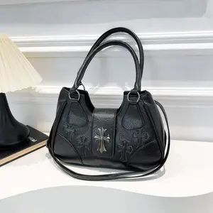 Sweet Cool Spicy Girl Vintage Motorcycle Style Handbag Women's High Looks Light Luxury Crossbody Bag Hand-Held Single Shoulder Armpit Bag Trendy Twill