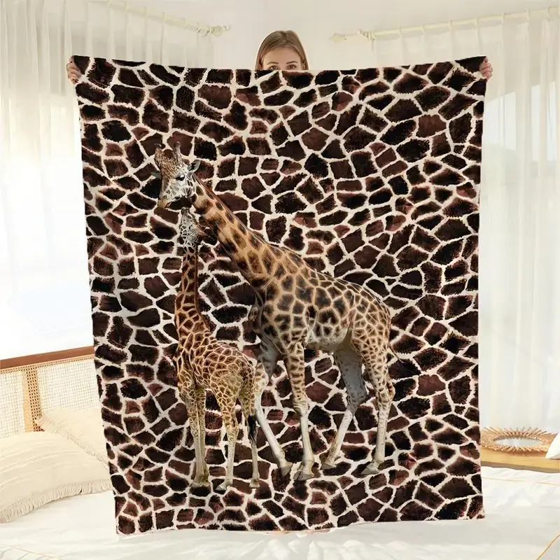Versatile Polyester Giraffe Print Blanket - Lightweight and Portable for Travel Camping Sofa and Bed Use Ideal for Party Gifts Christmas Halloween and Birthday Gifts