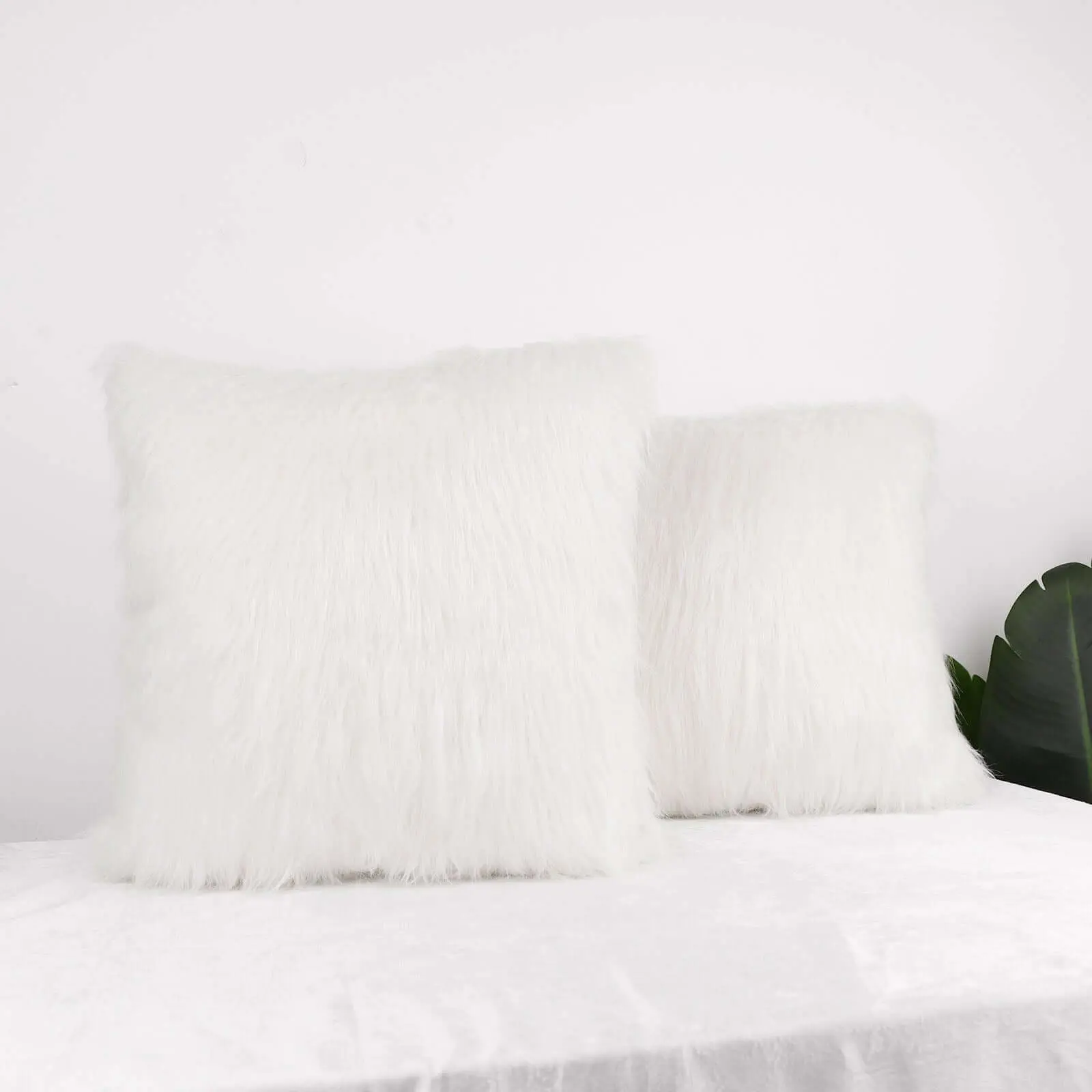 2-Pack Soft White Faux Fur Sheepskin Throw Pillow Cases, 18" Square Cushion Slipcovers for Living Room, Office, Bedroom, Cold Water Machine Washable, No Filler, Solid