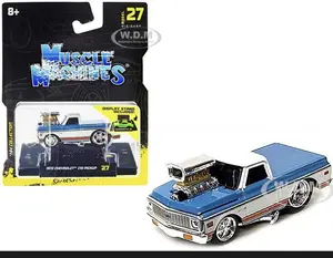 1972 Chevrolet C10 Pickup Truck Blue and White with Stripes 1/64 Diecast Model Car by Muscle Machines