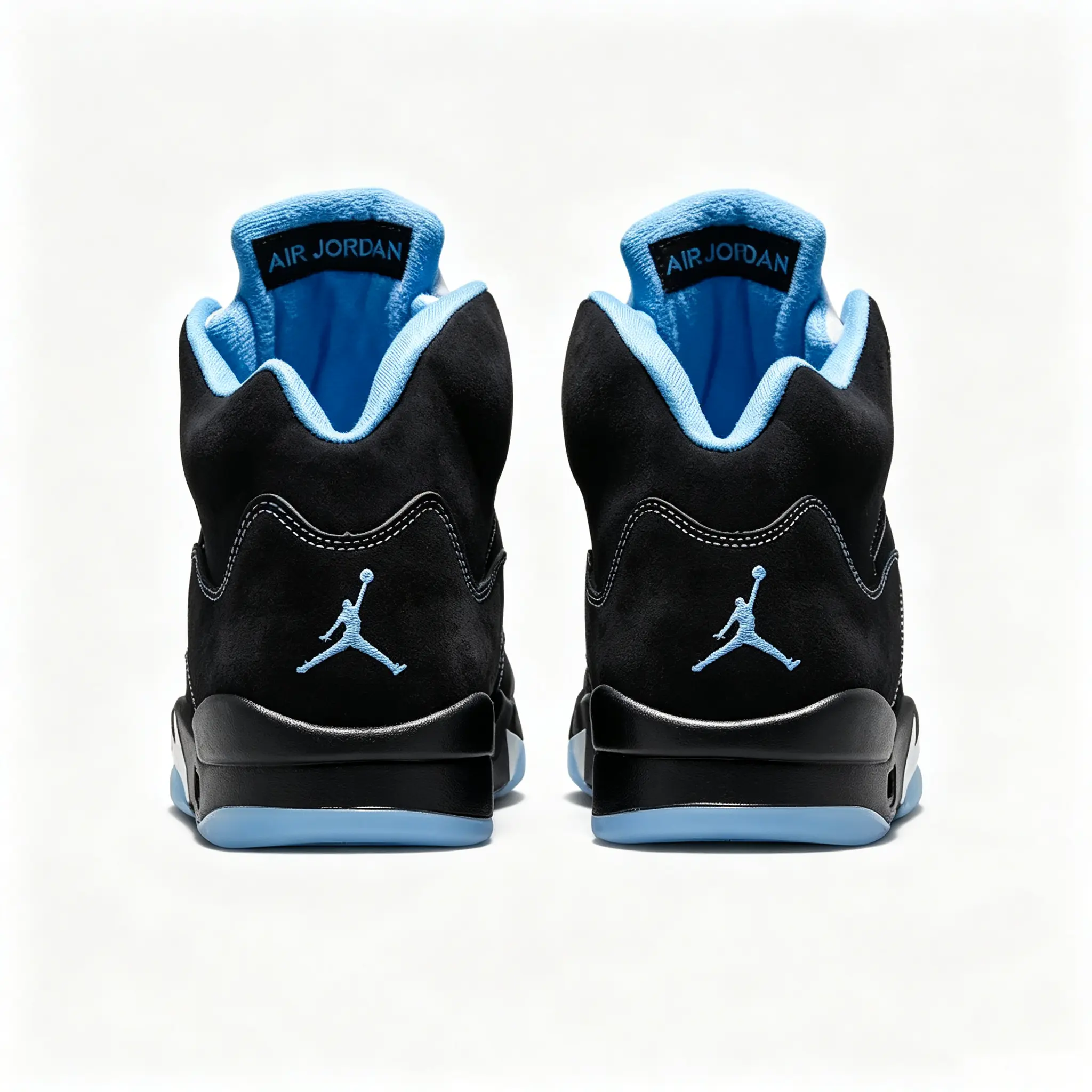 Brand New Sealed High Top Lace-Up Basketball Sneakers, Black Suede Upper, Light Blue Interior & Outsole Accents, Shock Absorbing Retro Athletic Shoes