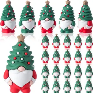 25 Pcs Mini Christmas Gnome Figurines Including Red and Green Tiny Christmas Tree Hat Gnomes Figures for Hide and Seek Little Rubber Statue for Xmas Gifts Winter Table Xmas Tree Decoration