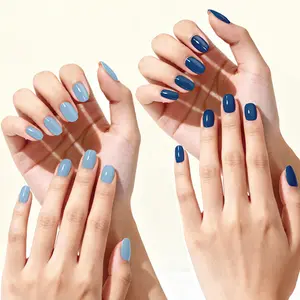 Semi Cured Gel Nail Strips 20+6 PCS with Top Coat Pen | Deep Navy Cobalt Blue Baby Blue | Includes 6 Trial Strips to Try | 5-Min UV Cure (UV Lamp Req) | OAUEE