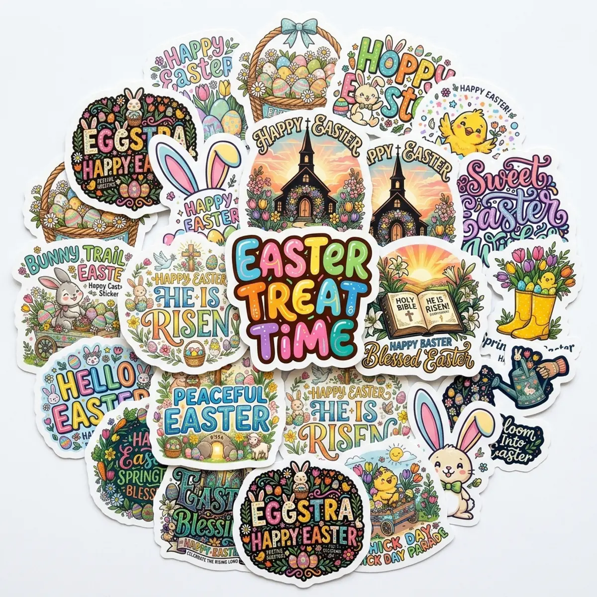 Happy Easter Stickers Pack 20pcs - Ideal for Easter Celebrations and Decorations - Perfect for Festive Touches