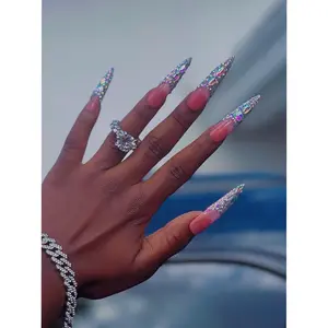 Long stiletto press on nails with rhinestones (10 nails included)