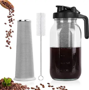 Old Brew Coffee Maker 64 oz Mason Jar Pitcher with Stainless Steel Filter & BPA-Free Lid for Cold Brew Iced Tea & Easy Cleaning