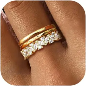 YADOCA Stackable Gold Rings for Women, Non Tarnish Dainty Cubic Zirconia Boho Rings, 14K Plated Gold Chunky Wedding Band Rings Set, Trendy Pinky Statement Thumb Stacking Rings Jewelry Gift Size 8