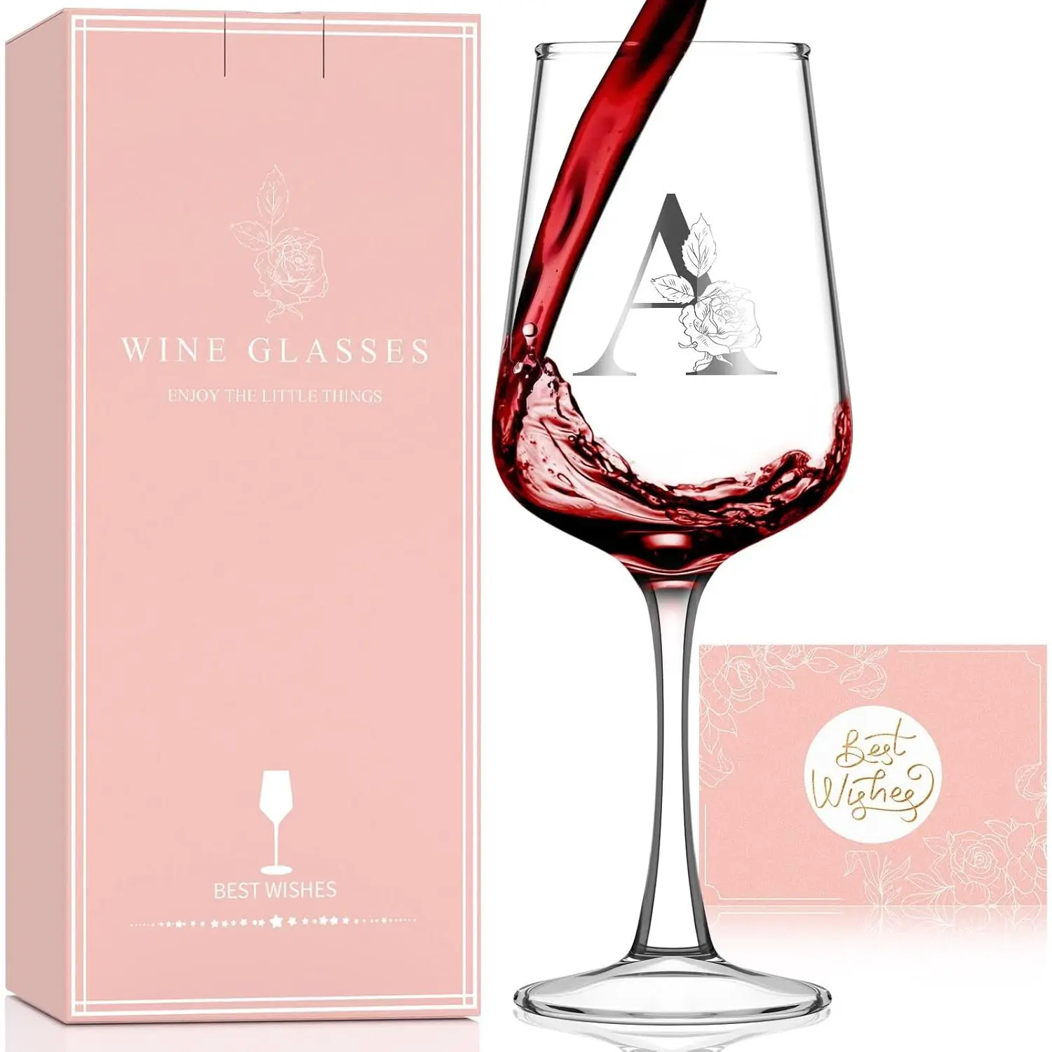 Monogrammed Wine Glass Gifts for Women - Personalized A-Z Wine Glasses with Gift Box & Greeting Card | Custom Mothers day, Anniversary, Birthday Gifts for Her, Mom, Wife,  Friend, Sister,Woman (A)