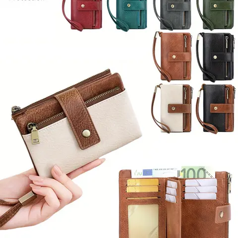 New Rfid Anti-Theft Vintage Wallet, Dual Zipper Buckle, Business Casual, Multi-Card Slot, Portable Trifold Short Wallet, Fashionable Ladies' Wallet，Suitable for Thanksgiving, Christmas, Valentine's Day, men's gift giving