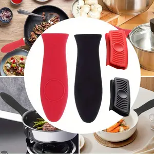 4 Pieces Silicone Hot Handle Holder, Potholder for Cast Iron Skillets, Non-Slip Pot Holder Sleeve, Heat Resistant Potholder Cookware Handle (Red&Black)