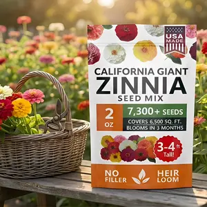 California Giant Zinnia Seed Mix - 90% Germination Rate, 7300+ USA-Made Heirloom Flower Seeds, No Filler, 3-4ft Tall Cut Flowers, Blooms in 3 Months, Covers 6500 Sq Ft for Pollinator Gardens Double-Flowered Moss Rose Annual