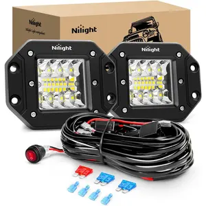 Nilight 2PCS Universal 42W Brightness Boost Aluminum Flush Mount LED Pods, Spot-Flood Combo Beam, Driving & Grill Mount Car Lights with 2-Lead Wiring Harness Kit