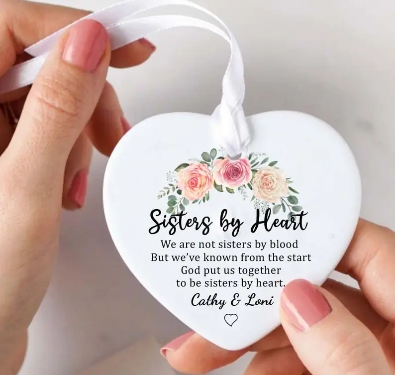 Soul Sisters Ornament Gift, Custom Friendship Gift, Personalised Ceramic Heart Ornament, Friend Birthday, Sisters by Heart, Best Friend Gift Ornament