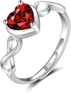 Presentski Birthstone Infinity Heart Ring for Women - Shysnow 925 Sterling Silver Adjustable Open Infinity Symbol Promise Cubic Zirconia Dainty Engagement Wedding Simulated Gemstone Rings for Mothers Wife Girls