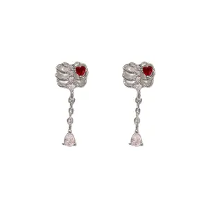 Rib Cage with Dangling Gem Stud Earrings - Pair