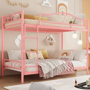 400 LBS Twin Over Twin Bunk Bed, Pink Sturdy Metal Frame with Guardrail & Ladder, Space-Saving, Silent Structure, No Box Spring Needed & Easy to Assemble