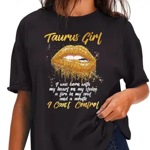 100%cotton Women's Taurus Zodiac Birthday T-Shirt, Black, Small Fabric Top