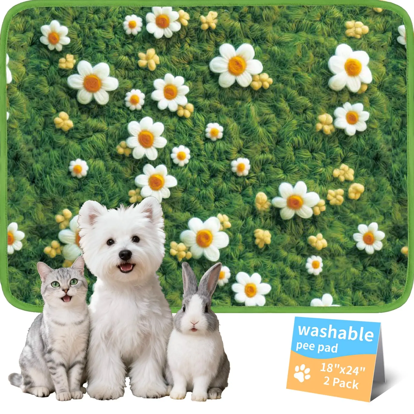 Washable Pee Pads for Dogs, Reusable Puppy Potty Training Pads, Ultra-Absorbent Thick Waterproof Leak-Proof Non-Slip Pads & Mat for Crate, Playpen, Floor, Whelping & Housebreaking reusable training mat