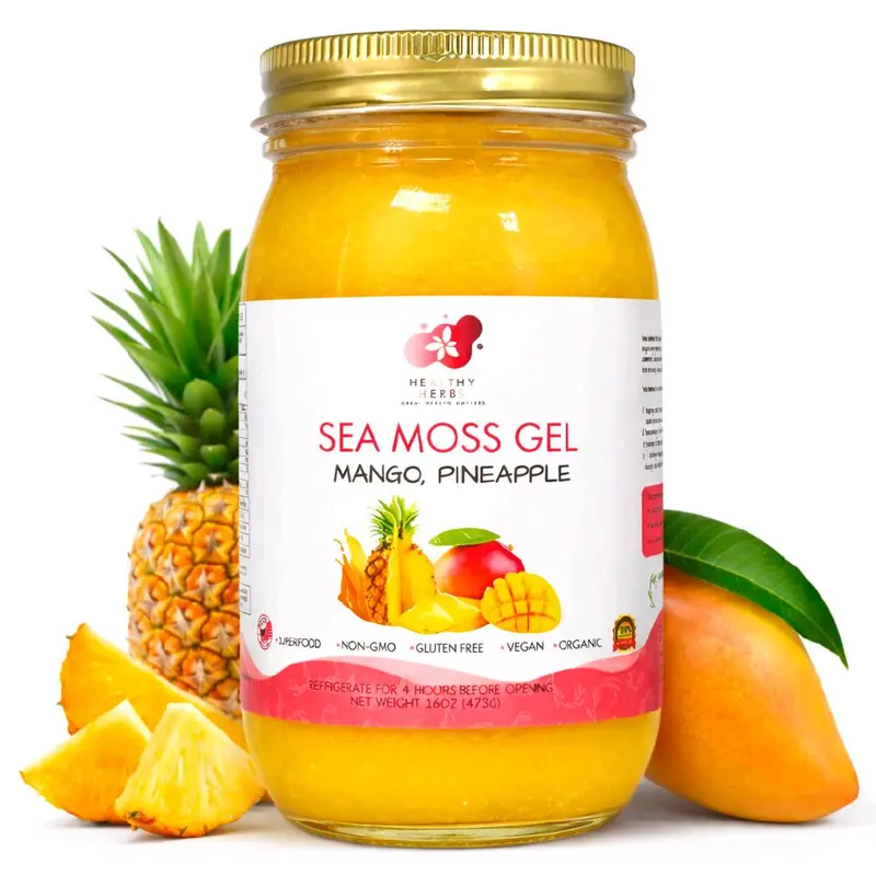 Healthy Herbs Sea Moss Gel – Sweet Mango Pineapple | Wildcrafted Jamaican St. Lucia Gold Seamoss | 90+ Minerals for Energy, Immunity, Thyroid, Gut & Skin Health | Tropical Flavor | Vegan, Non-GMO | 16 oz Superfood Gel | Dr. Sebi Inspired