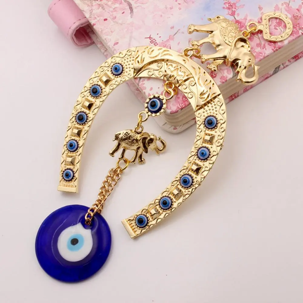 Turkish Blue Eye Horseshoe Elephant Ribbon Wall Hanging Amulet, Wall Hanging Ornament, Lucky Gift Pendant, Home Car Decoration, Home Decor Ornaments, Hanging Room Decor, Alloy Charm, Home Decorative Ornament
