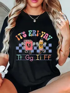 100% Cotton Unisex Happy Friday Lovers Fun FriYay TGIF Teacher School T-Shirt Casual Top