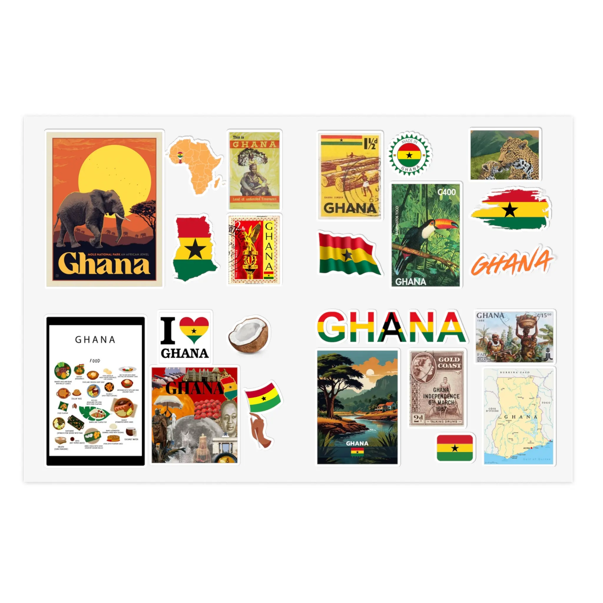 Ghana Travel Destination Sticker Sheets - Unique Design for Travel Planning and Organization