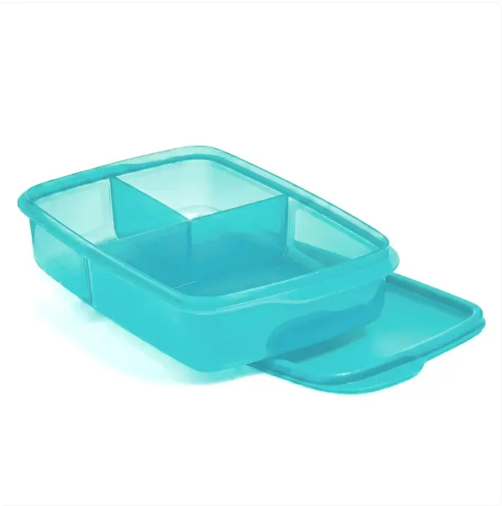 Tupperware Eco+ Large Rectangular Divided Airtight Lidded Food Storage Container, Portable Lunch Box for Meal Planning, Dishwasher Safe, Fits Lunch Bags Easily