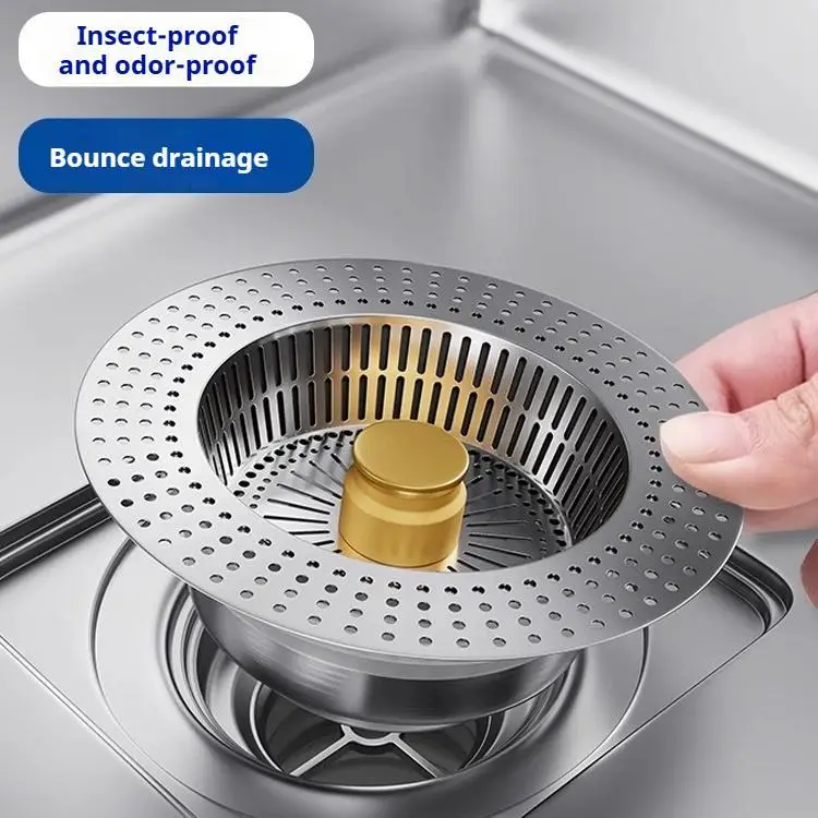 Stainless Steel Kitchen Sink Filter with Bounce Core Drainer - Insect-proof & Odor-proof Modern Install Accessory for Most Standard Sinks