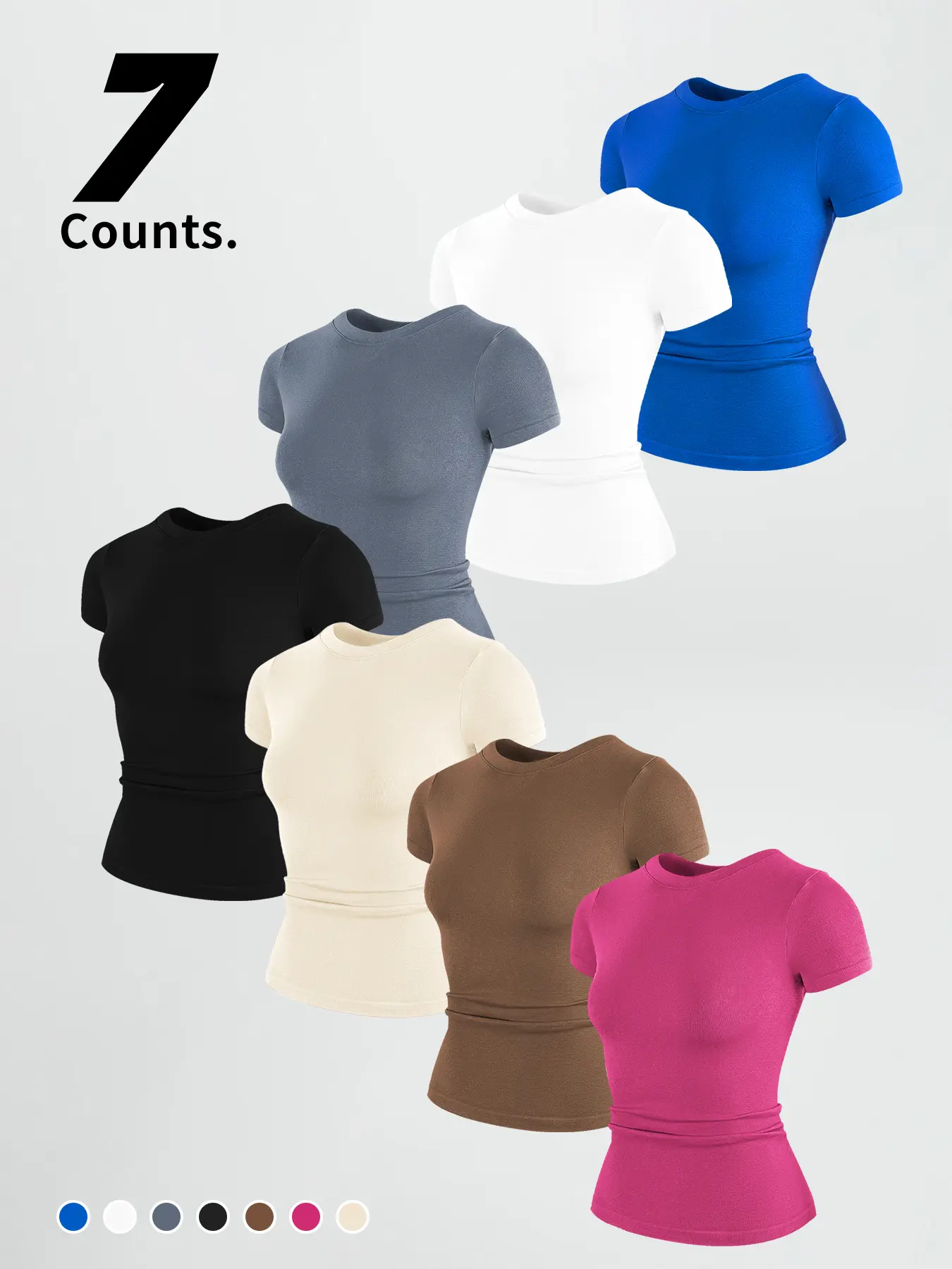 Women's plain-colored, quick-drying, comfortable short-sleeved basic shirt, round-neck, slim-fitting, tight-fitting sports top, lightweight sports bra suitable for the gym, comfortable for daily wear, women's comfortable T-shirt for all seasons