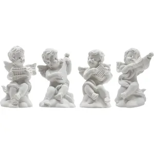4 count Little Angel Statue Mini  Figure Adorable Sculpture Musical Cherub Figurine Shelves Decoration Home Decor