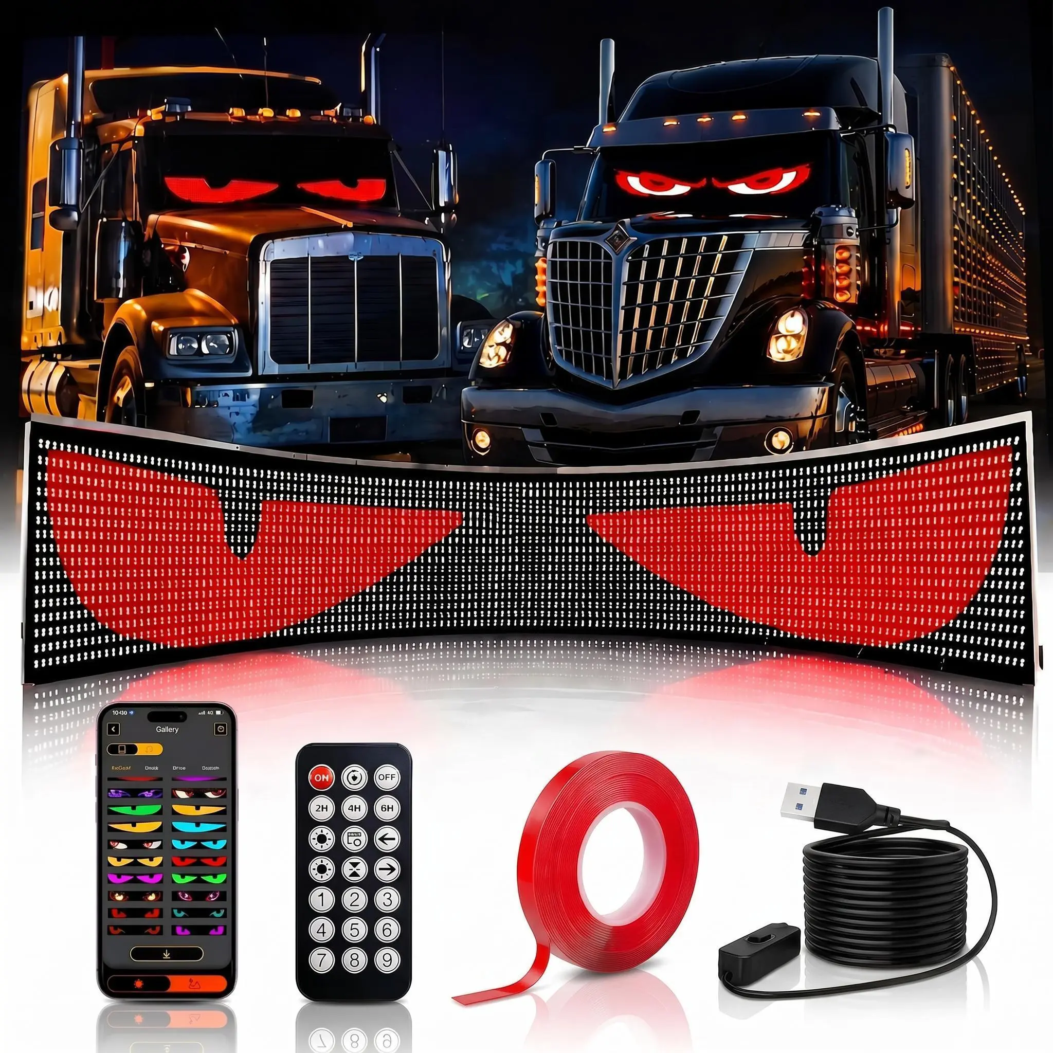 Devil Eyes LED Windshield Display with LED Eyes for Car Windshield - Bluetooth App Control, Custom Patterns, Text, Lighting Effects, IP65 Water-Resistant for Pickup Trucks, SUVs rock lights install rgb ambient shape heart