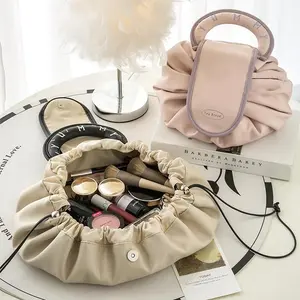Drawstring Cosmetic Pouch Open Lay Flat Large Capacity Makeup Bag Organizer, Toiletry Bag for Travel, Gifts, and Daily Use aesthetic  makeup vanity  bag vanity  purse backpack  purse