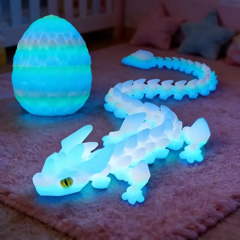 Unisex 3D Printed Dragon Collectible Figurine - Art Figurine with Glow-in-the-Dark Egg, Bead Eye, Stress Relief Toy, Decorative Ornaments, Statue Decor for Home