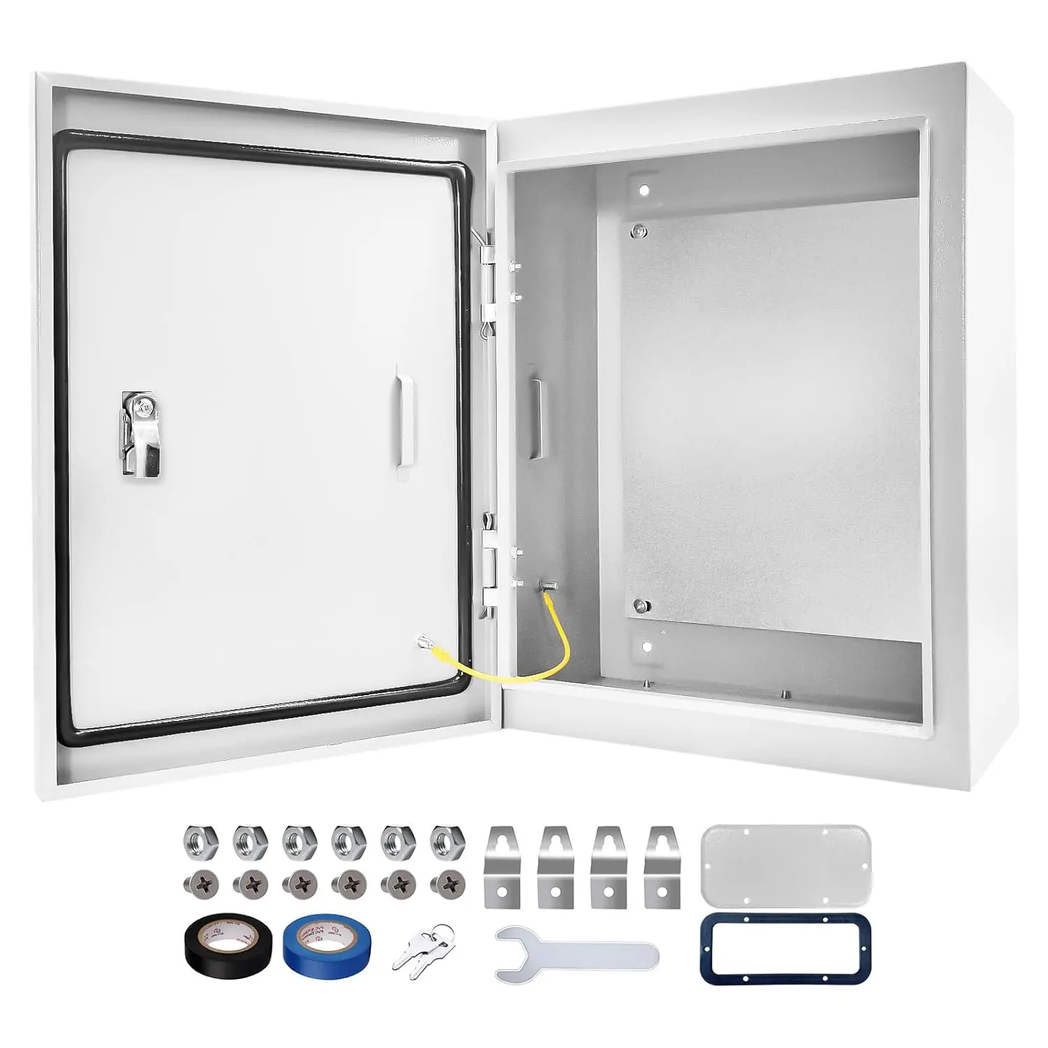 Outdoor Electrical Box 20 x 16 x 6''D NEMA 4X Enclosure Steel Box,  &  Outdoor/Indoor Lockable Electrical Junction Box, with Mounting Plate