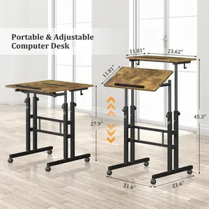 Small Standing Desk with Wheels, Mobile Stand Up Desk, Portable Standing Table on Wheels for Walking Pad, Rolling Adjustable