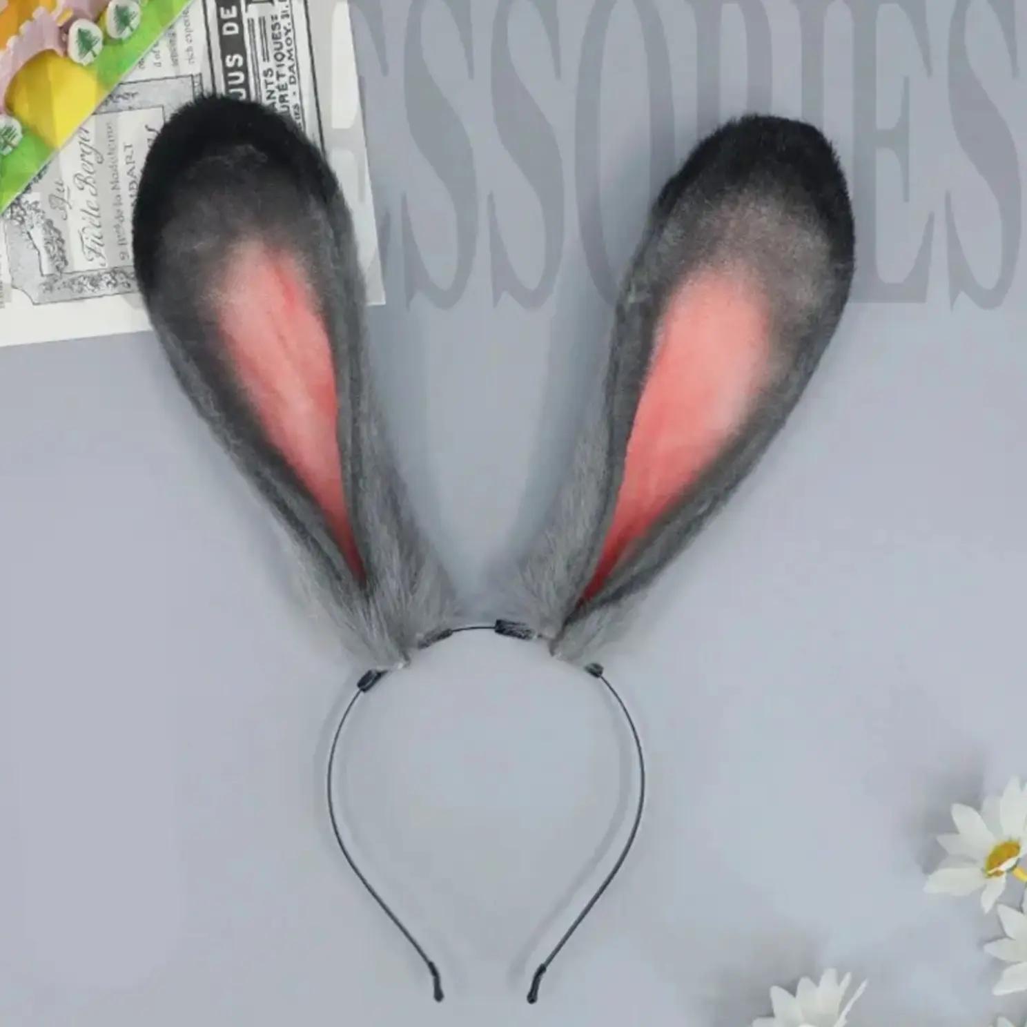 Cute Police Style Bunny Ears Headband, Soft Plush Faux Rabbit Ears Hair Accessory, Realistic Animal Ears Design Perfect for Comic Con, Cosplay Events, Theme Parties, Halloween Dress Up, Stage Performances & Holiday Celebrations