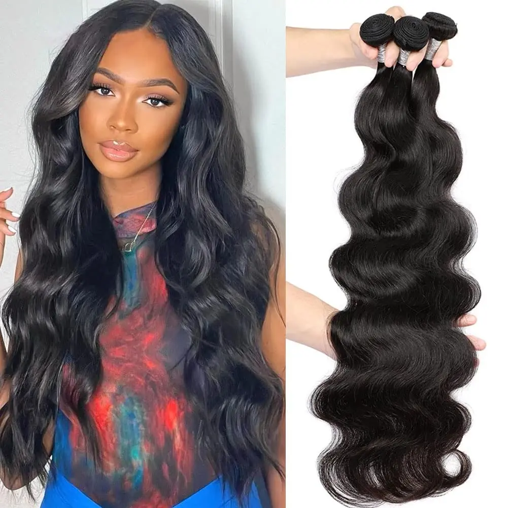 12A Brazilian Body Wave Human Hair Bundles - 10-32 Inch 3-Bundle Set, Natural Color Double Weft Full Volume Hair Extensions for Sew-In, Quick Weave & Wig Making for Black Women
