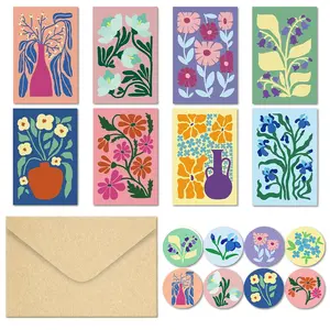 24 piece art floral greeting card set with envelopes and stickers, suitable for birthdays, thank-you, weddings, party invitations, and DIY crafts