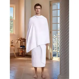2pcs/1 Set Worship Cloth Pilgrimage Suit Eid al-Adha Muslim Men'S Prayer Towel Adult White Arabic Traditional Hijab Islamic Hajj Towel with Tassels Prayer Shawl Men'S Gift White Eid al-Fitr Gift with Exquisite Storage Bag 43.31*82.68inch/500g*2