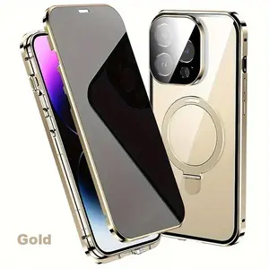iPhone 16/15/14/13/12 PRO MAX PLUS Case - Anti-Peep Privacy, Magnetic Wireless Charging, Full Body Shockproof, Magsafe Compatible, Metal Frame with Bracket All Inclusive Phone Case
